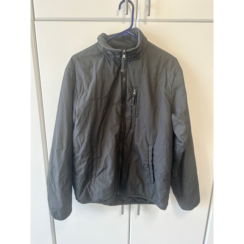 Free Country‎ Mens Quilted Full Zip Jacket Charcoal Gray Fleece Lined Mock Neck